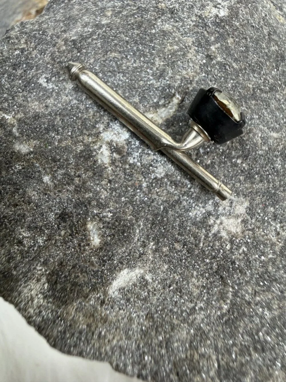 Vintage Single Button Stud Silver & Black Tone w/ Rhinestone
